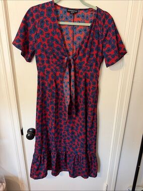 Wednesday’s Girl Red & Blue Tie-Front Midi Dress